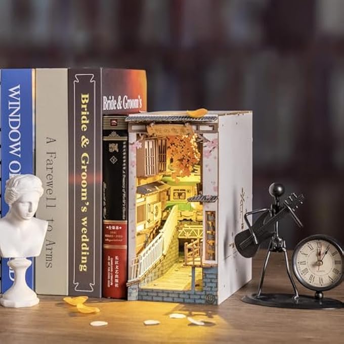 BOOK NOOK KIT, DIY BOOKNOOK BOOKEND MODEL KIT MADE OF WOOD - MINIATURE HOUSE KIT, JAPAN ART WITH LIGHT, 3D WOODEN PUZZLE MINIATURE CRAFT SET - SAKURA DENSYA - Image 2